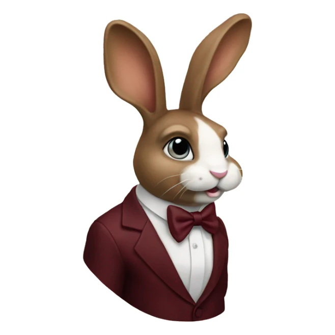 Sitting down. Crème bunny. Burgundy bow tie sticker