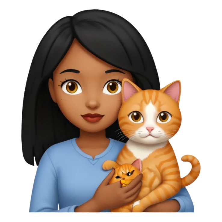 Black girl with black hair holding ginger cat sticker