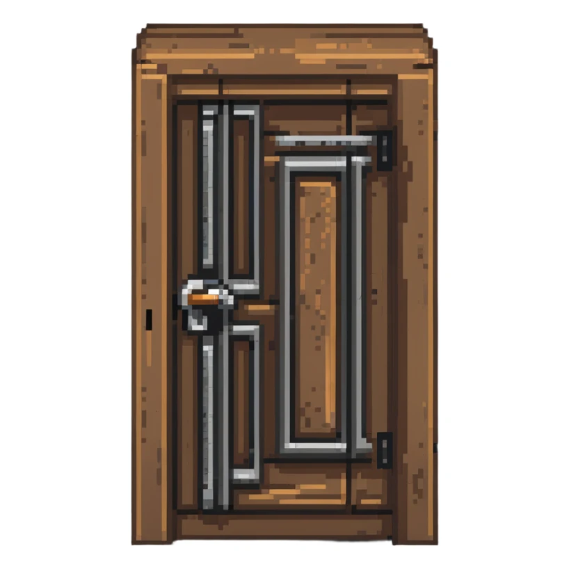 Wooden base with metal door from Rust game sticker