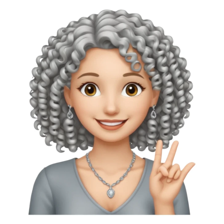 silver, curly haired, smiling pretty lady, fingers crossed sticker