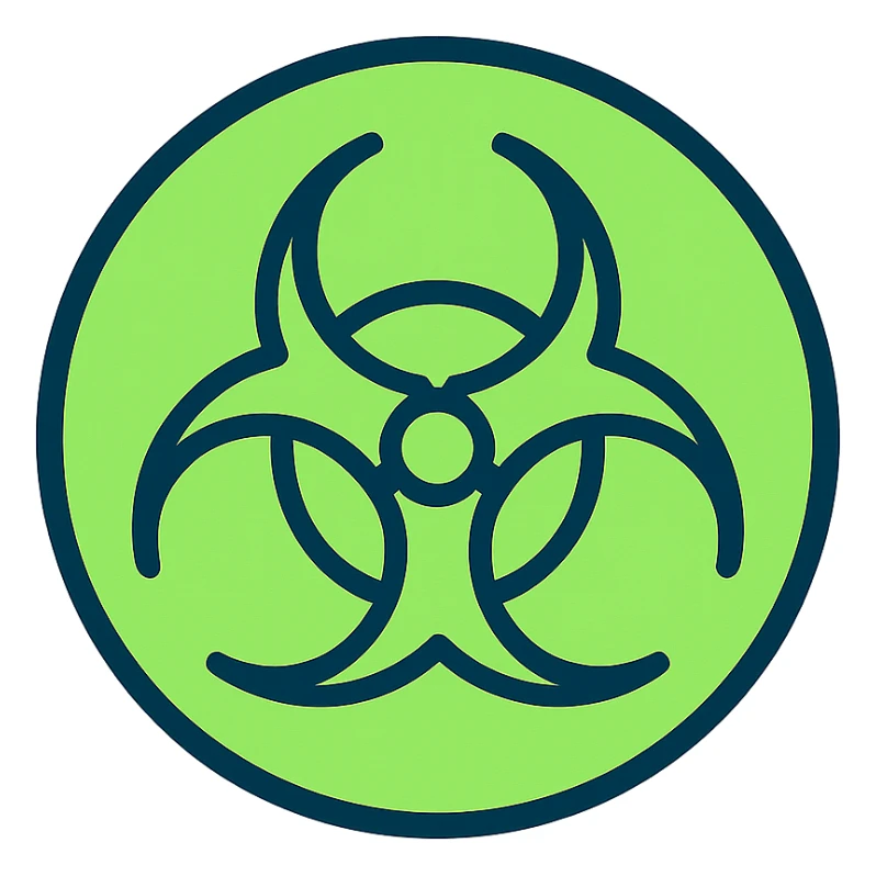 hazardous green logo, circular shape, neon green, black hazard symbol, minimal, no text sticker