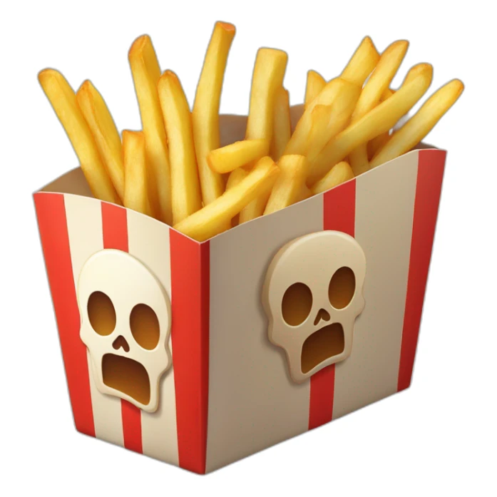 french fries in a box with skull logo sticker