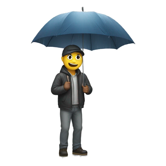 Guy standing against wall holding umbrella  in pouring rain  sticker