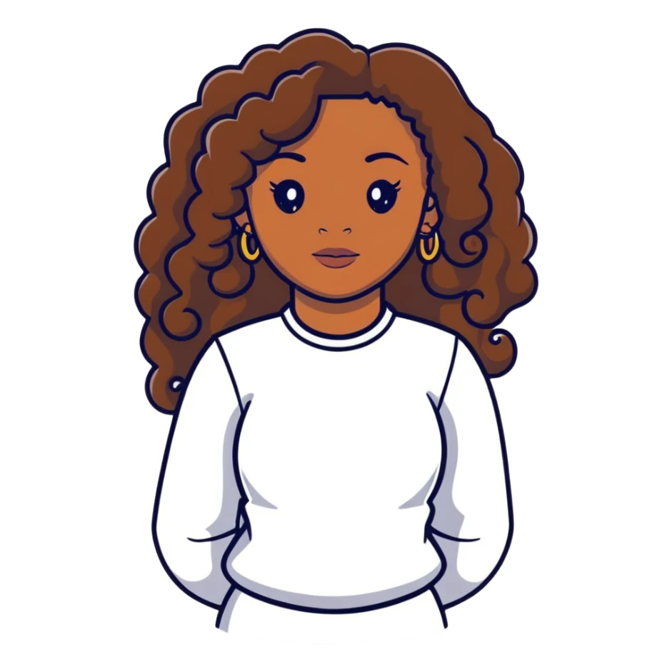 Black woman with long brown ringlet curls sticker