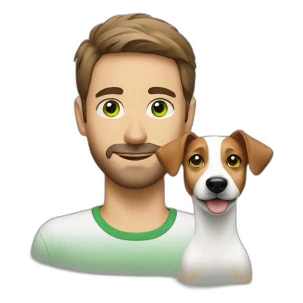 Man with green eyes with jack russell terrier dog sticker