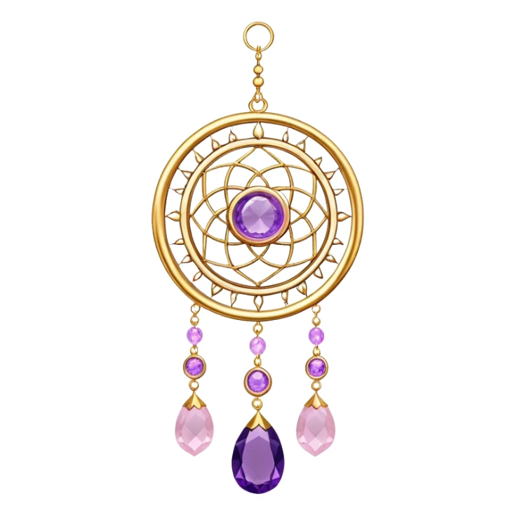 Epic Hanging gold suncatcher, threads with shiny sparkly amethyst and rose-quartz gemstones,  sticker