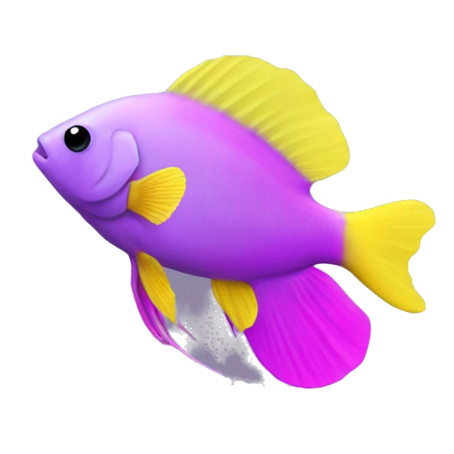 royal gramma tiny fish with purpleish pink front face and half front of body, neon yellow back half and black dot on top fin sticker