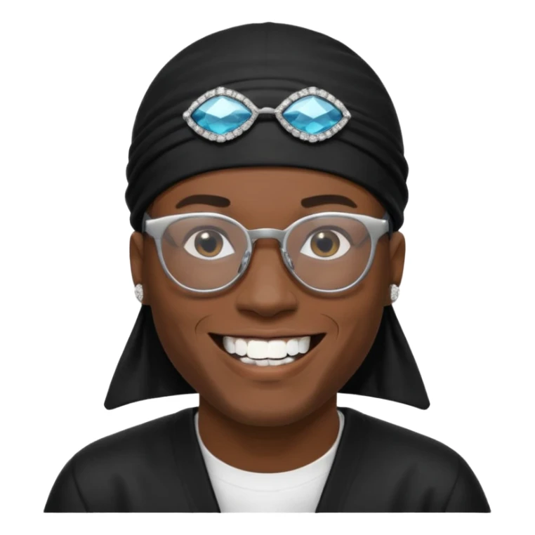man with black durag,glasses, and smiling with diamond grillz on his teeth  sticker