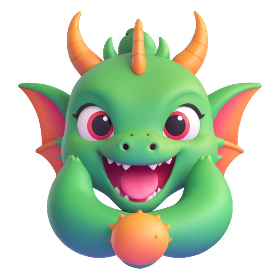 cute fitness dragon coach face, playful expression, blushing cheeks sticker
