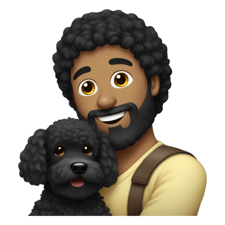 Black haired guy with beard hugs black poodle dog  sticker