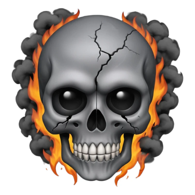 iOS style emoji, dark fantasy skull, cracks, black smoke from eyes, soft light, stylized sticker