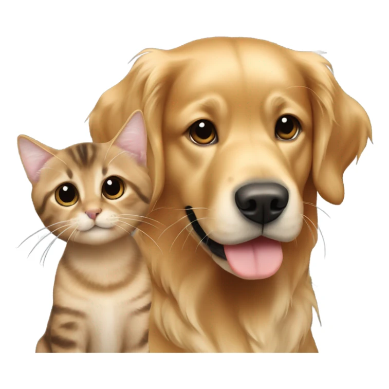 Golden retriever and smaller dark brown tabby cat sticker
