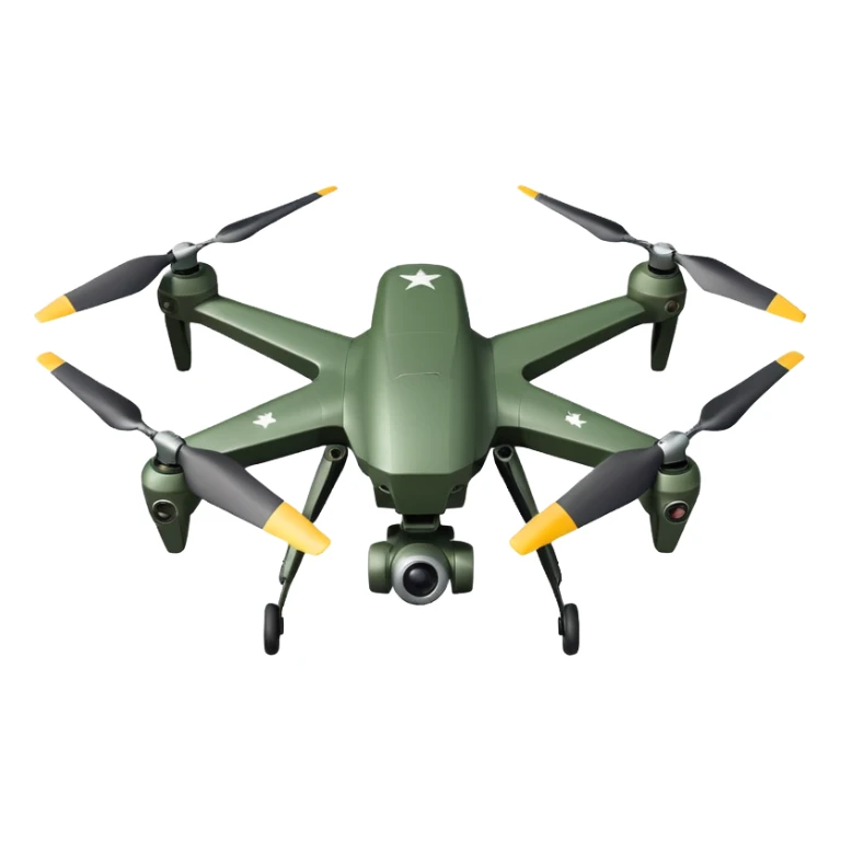 Military drone sticker, tactical UAV, army green color, strong and powerful look, minimal detail, flat vector illustration, white outline, transparent background sticker