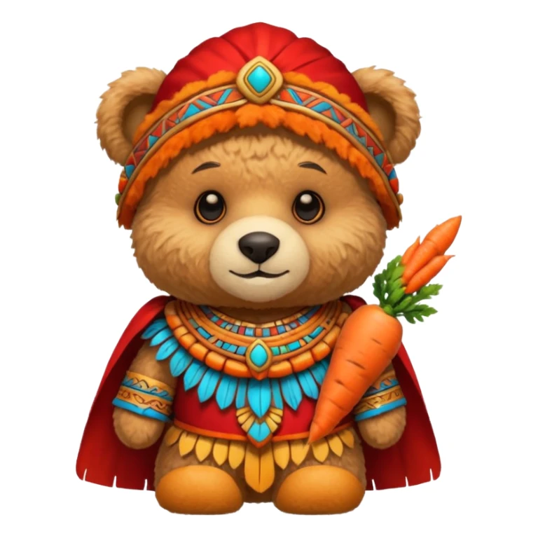 teddy bear Upper, wearing red mayan ancient custome, with carrot half body sticker