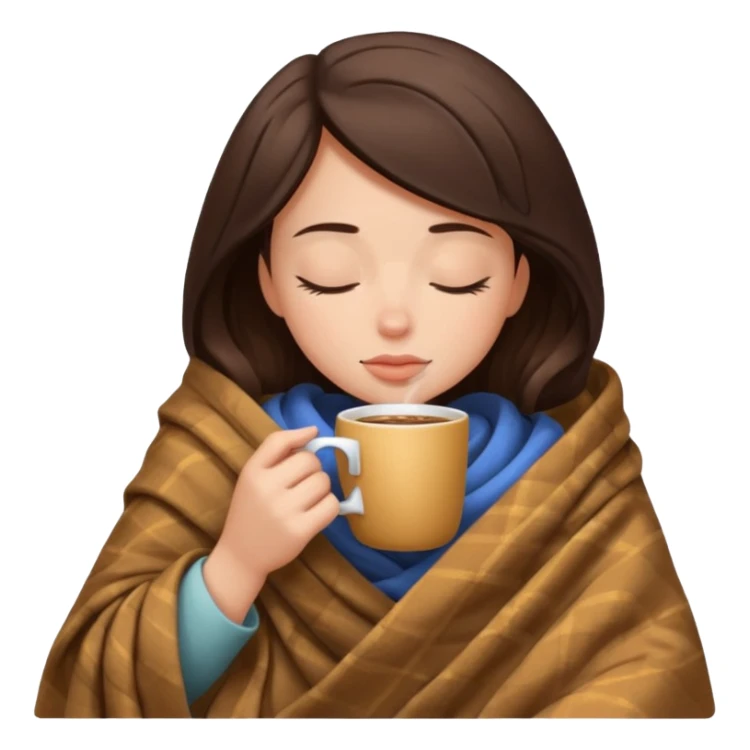girl brunette inside a blanket sipping coffee eyes closed sticker