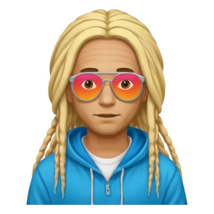 blonde long dreadlocks man with hoodie with colour ful sun glasses sticker