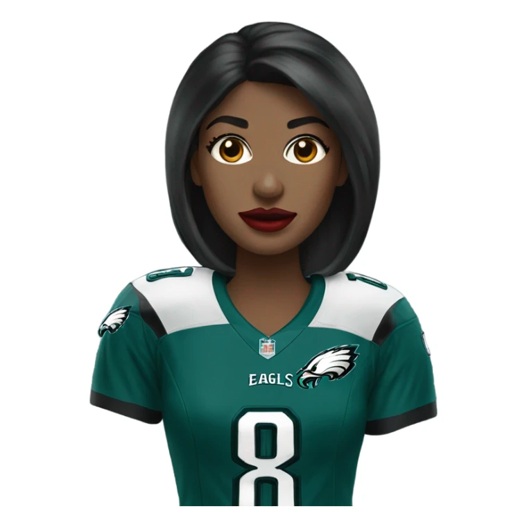 female dark hair red lips wearing Philadelphia Eagles jersey sticker