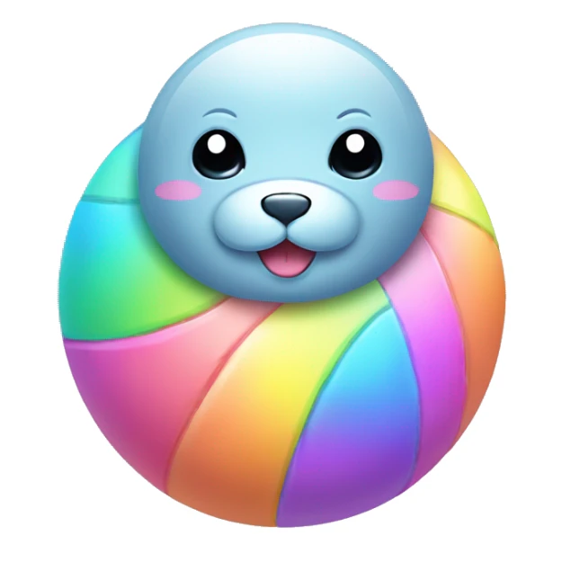 Kawaii pastel rainbow seal with neon ball   sticker