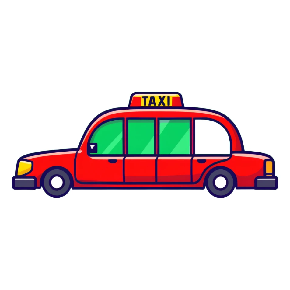 A red taxi cab shaped like a soda can sticker