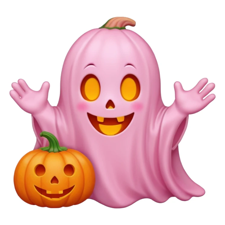 pastel pink ghost with orange pumpkin kawaii style sticker