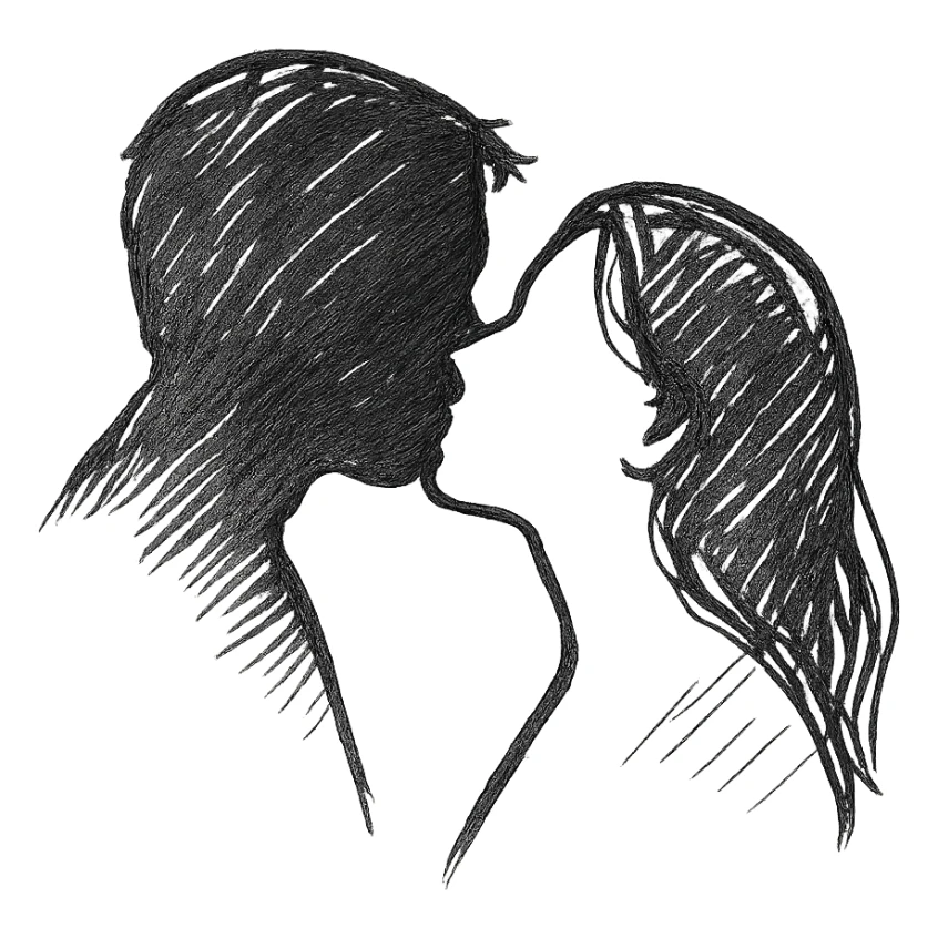 silhouette of a couple in a passionate kiss, dramatic lighting sticker