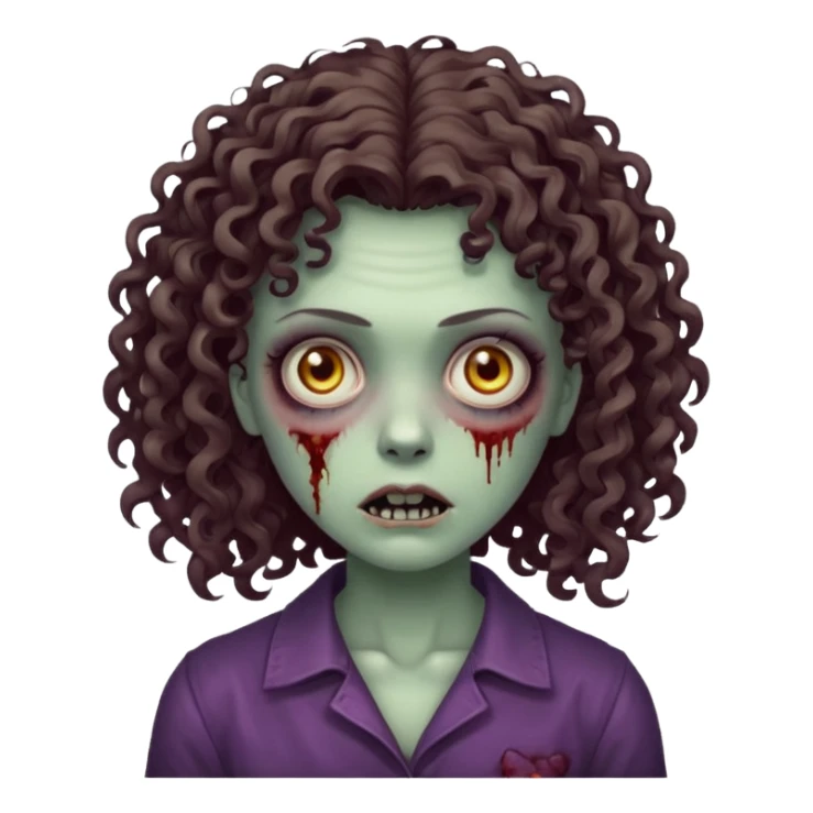 Faça uma mulher zumbi com o cabelo cacheado médio, e uma franja cacheada sticker
