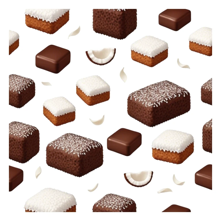 cinematic-realistic-lamingtons-dessert-emoji,-depicted-as-soft-sponge-squares-coated-in-chocolate-on all sides with coconut sprinkled on all side-rendered-with-mouth‚watering-detail-and-vibrant-lighting sticker