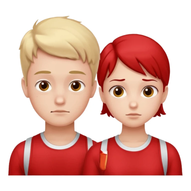 Girl and boy in red gym clothes and thoughtful faces sticker