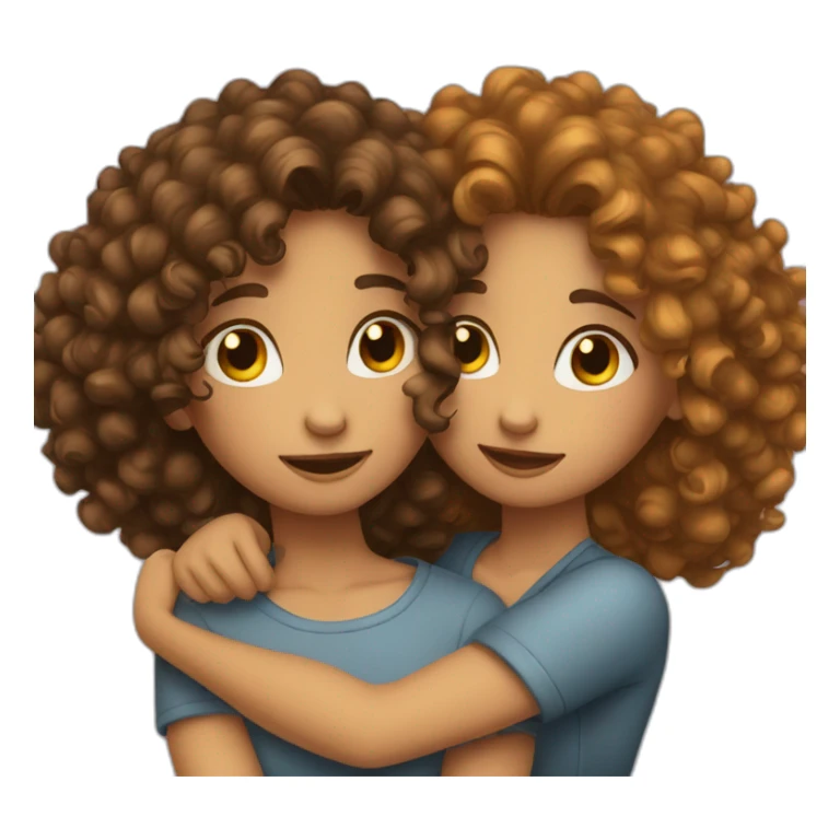 two friends girls with curly hair hugging sticker