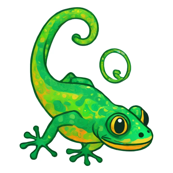 Emerald Abstract quirky funky made of different shapes gecko and squiggles linocut multicoloured illustrations  sticker