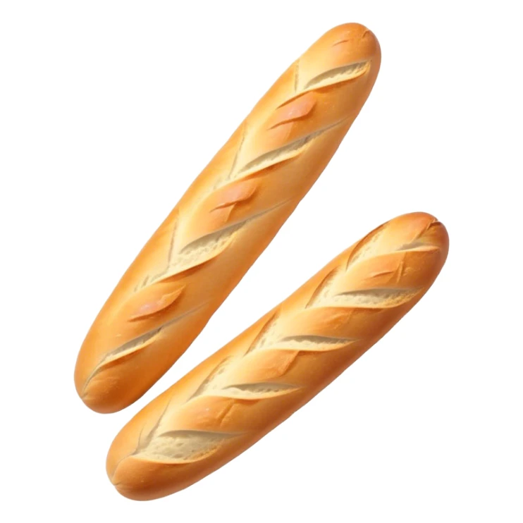 Cinematic Realistic Baguette Bread Emoji, showcasing a long, crusty baguette with a crisp exterior and soft interior rendered with lifelike textures and warm, rustic lighting. sticker