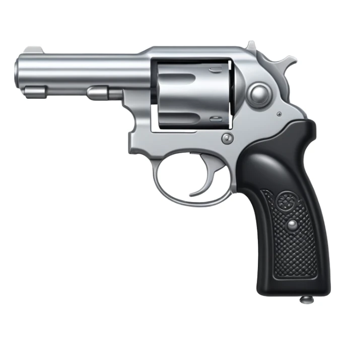 Classic pistol with black handle and silver barrel sticker