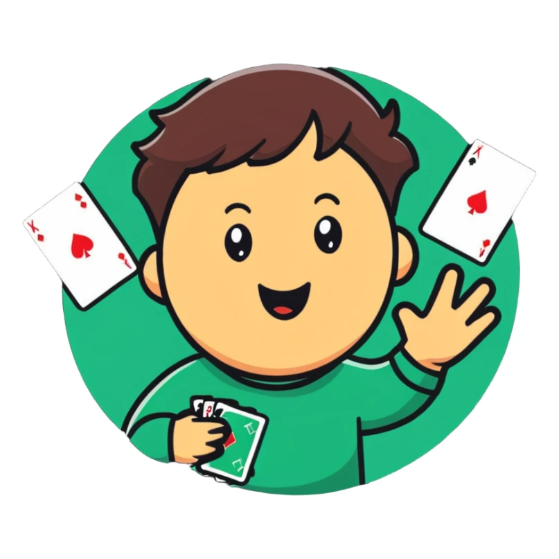 Canasta card game player with excited expression and cards sticker