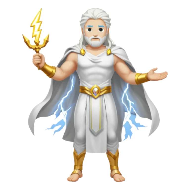 Zeus, whole body, white clothes, long white  hair, lightnings sticker