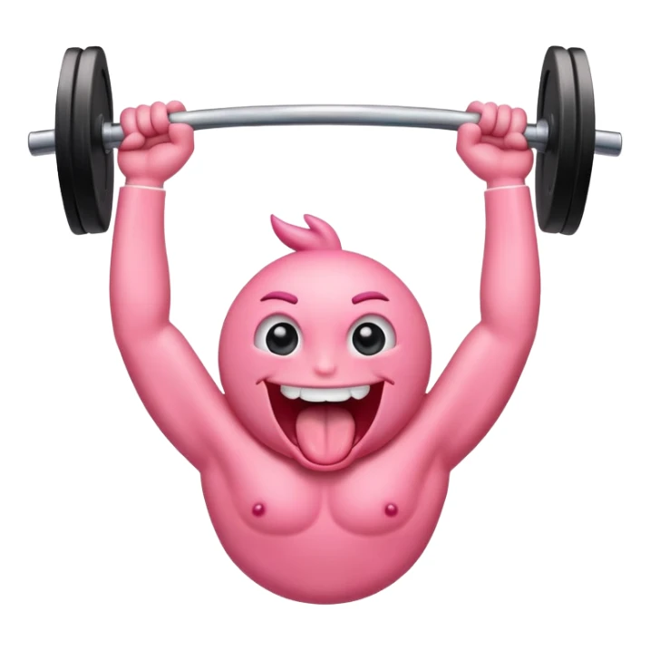 a tongue with eyes and arms, smiling, holding a barbell overhead sticker
