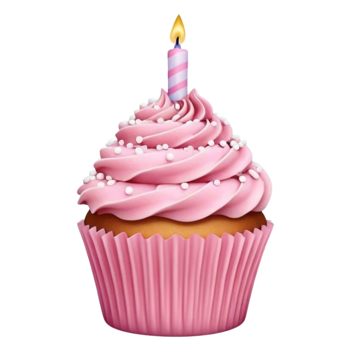 Vintage 3d realistic birthday cupcake, pink and white sticker