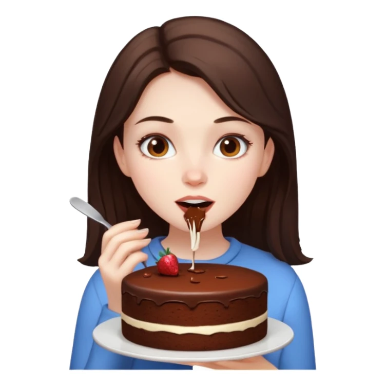 brunette girl with pale skin eating chocolate cake sticker