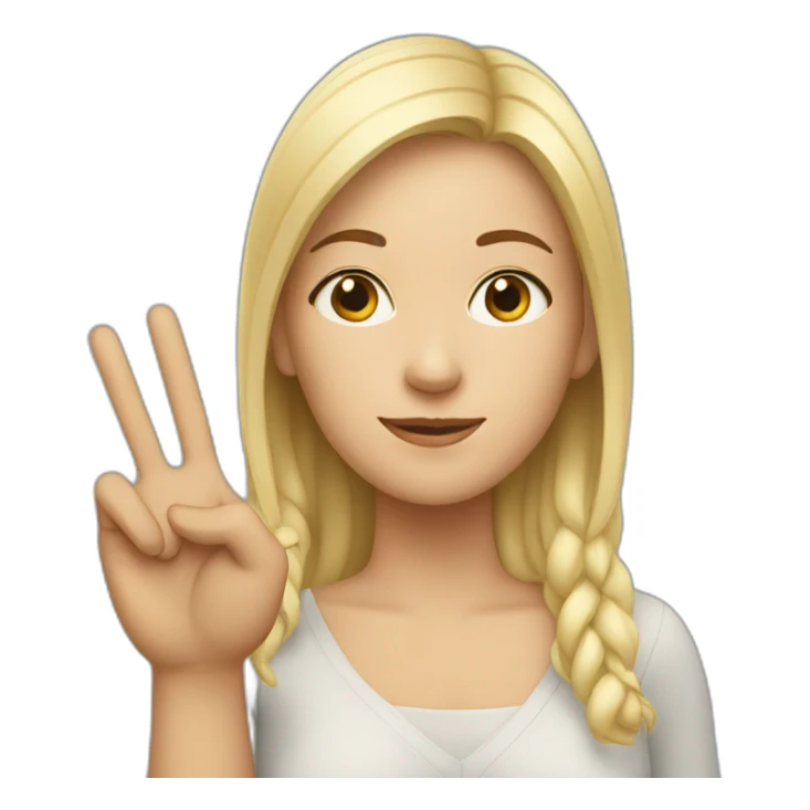 white woman shows peace with two fingers sticker