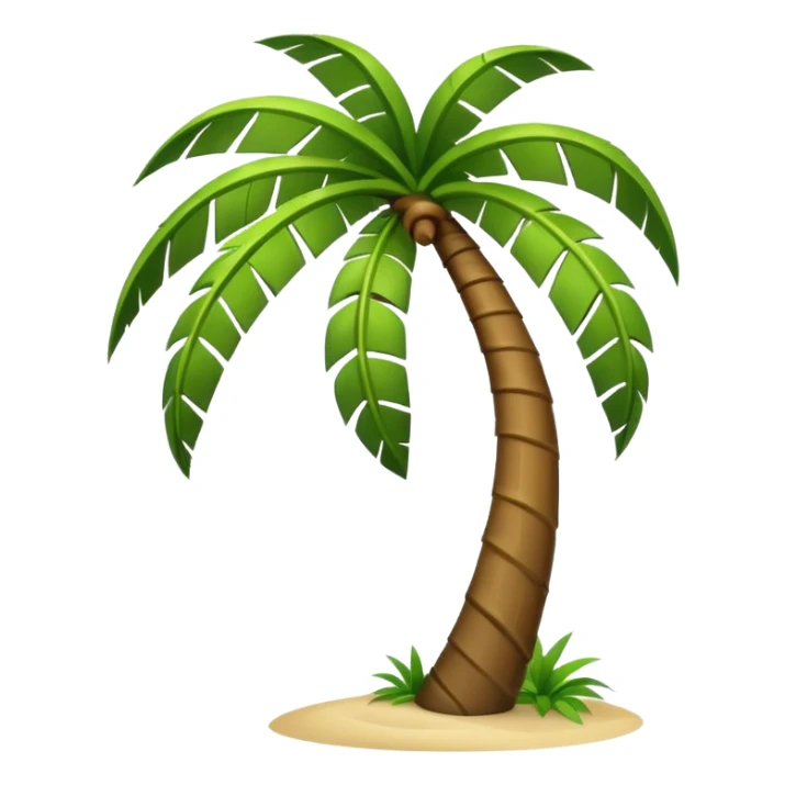 stylized palm tree with fronds swept sideways by strong wind, trunk curved, energetic feel, emoji style, no background sticker
