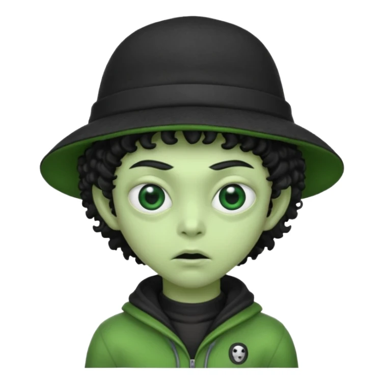 alien with robber mask concerned curly hair and robber outfit hat sticker