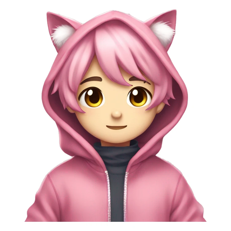 Cute Kawaii Beautiful Gorgeous Sparkly Shiny Blushing Anime Style Catboy Wih Pretty Hair And Hoodie sticker