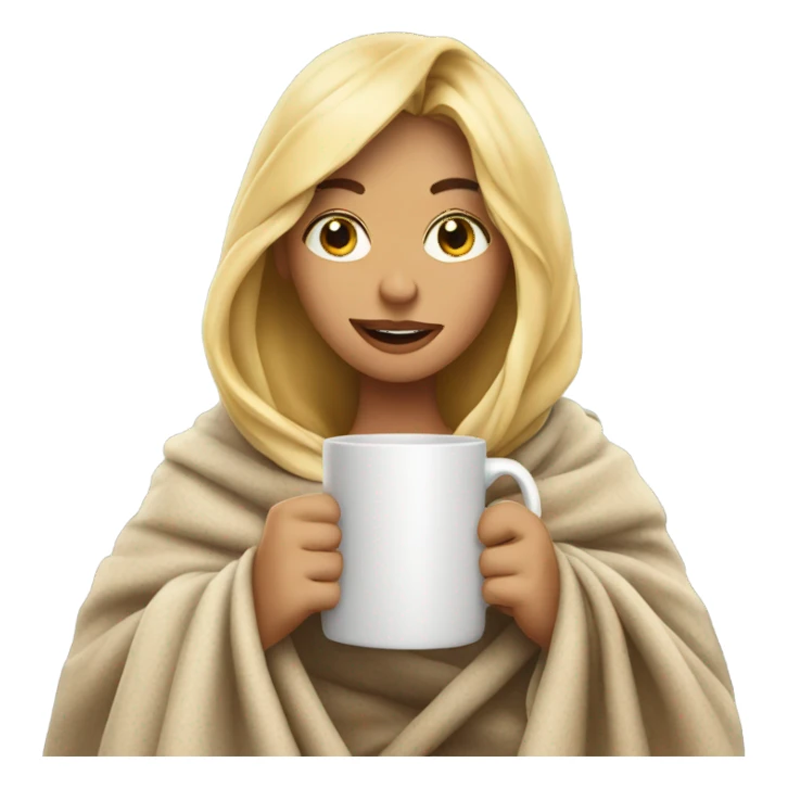 Blonde girl wrapping in blanket drinking coffee  sticker