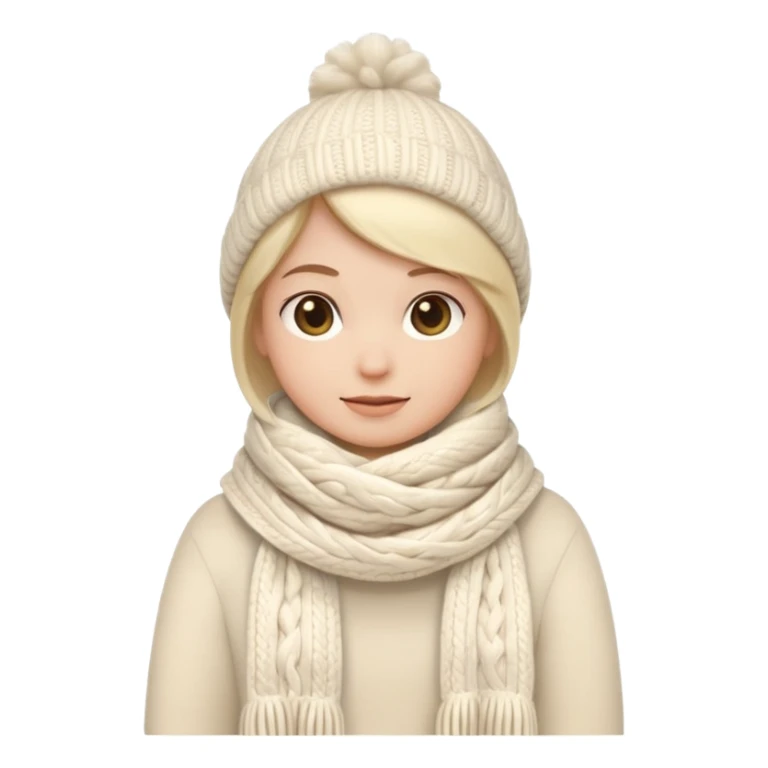 cute soft-matte emoji of an ivory scarf with thick cable-knit patterns, light beige accents, cozy and fluffy winter texture, gently folded shape, minimal details, warm and soft shading sticker