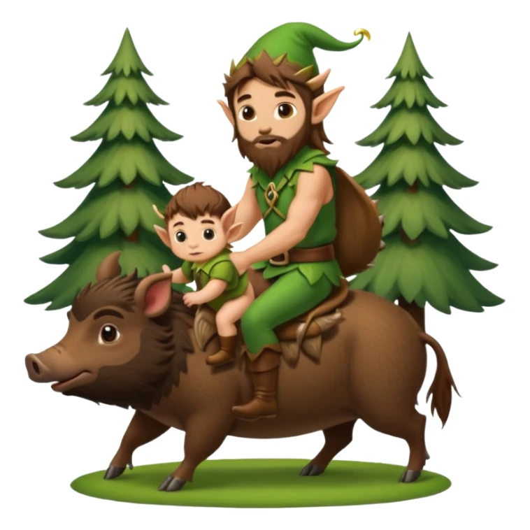 tiny forest elf man long brown hair beard riding baby boar sticker
