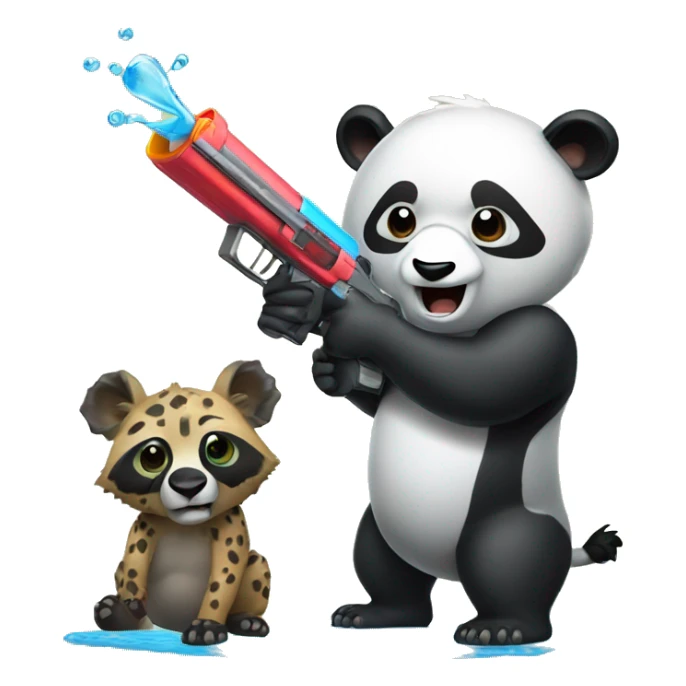 A Panda shooting a Hyena with a water gun sticker