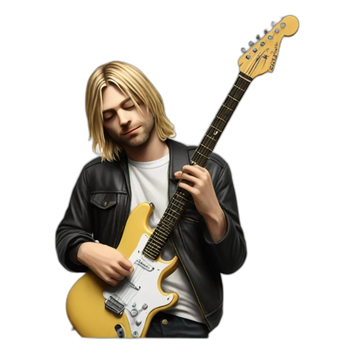 hyper realistic Kurt cobain playing a fender guitar sticker