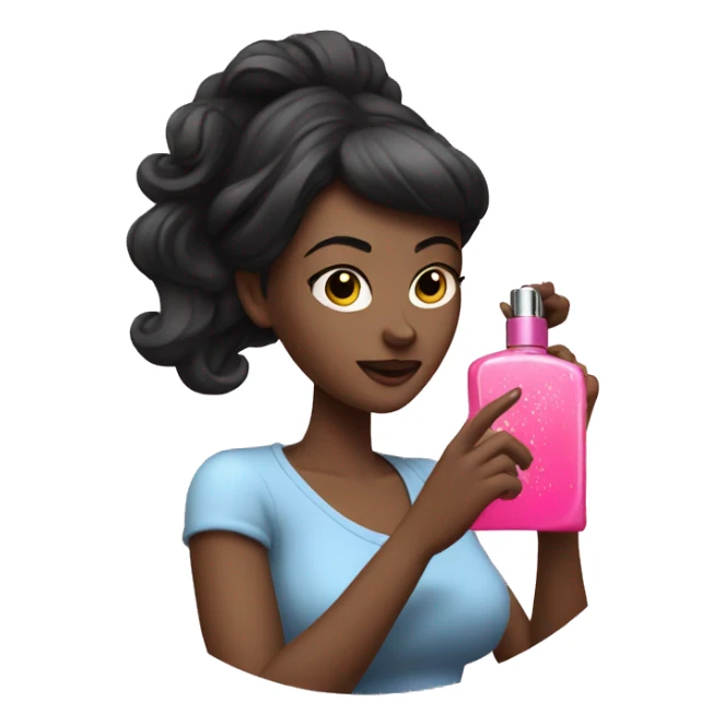 dark hair Woman spraying pink perfume sticker