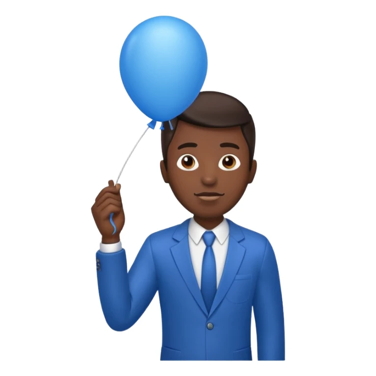 dark brown skin, office man, hold blue balloon sticker