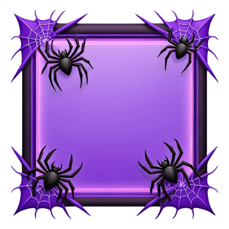 A square Halloween photo frame with glowing neon-purple spider-web patterns along the edges and a few small black bats perched on the corners. The center is completely transparent  sticker