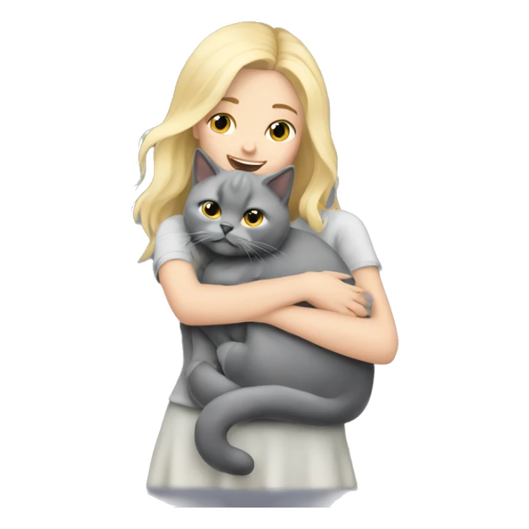 Blonde girl hugging her grey British cat sticker
